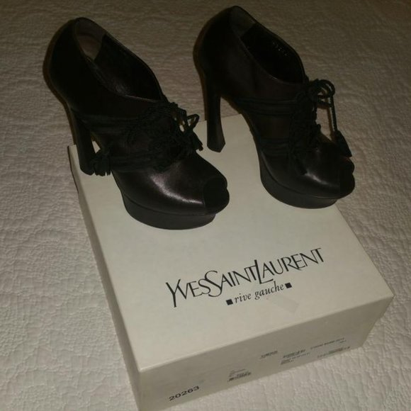 Saint Laurent Chocolate Brown Peep-toe Platforms Boots/Booties Size 5